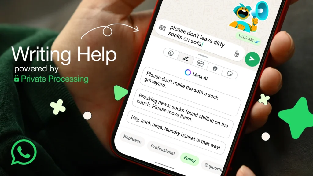 تطلق واتساب ميزة جديدة مدعومة بالذكاء الاصطناعي تتيح للمستخدمين إعادة صياغة رسائلهم {مساعدة الكتابة}
